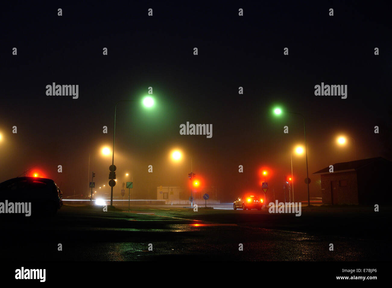 Foggy weather in the streets of Finland Stock Photo