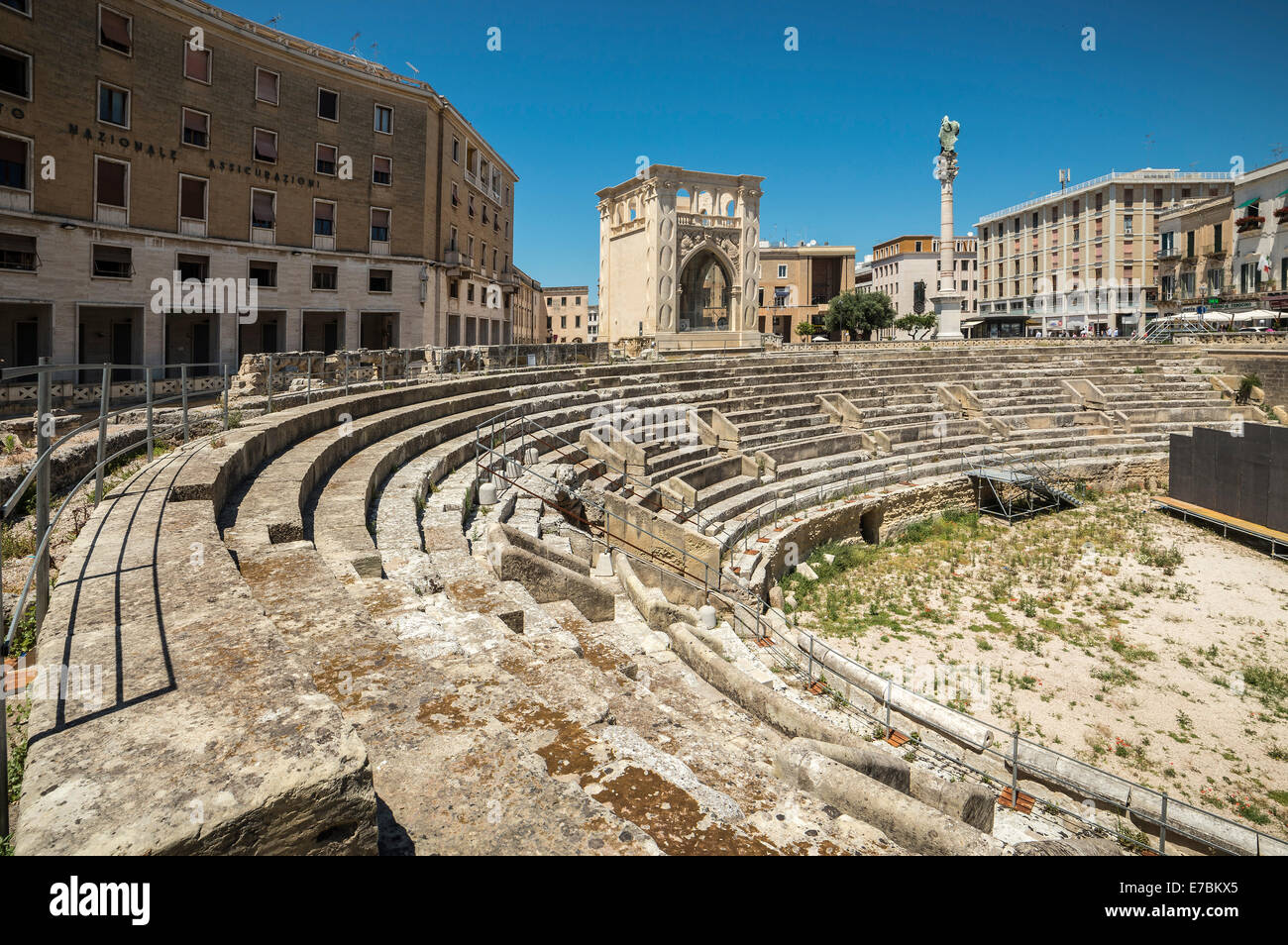 Roman Amphitheater in The Piazza del Seggio, Lecce, Puglia, Italy Stock Photo