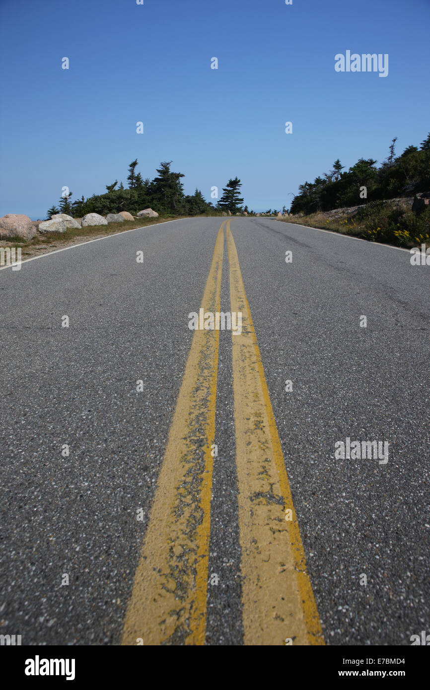 Two yellow lines road, street, asphalt, way. Stock Photo