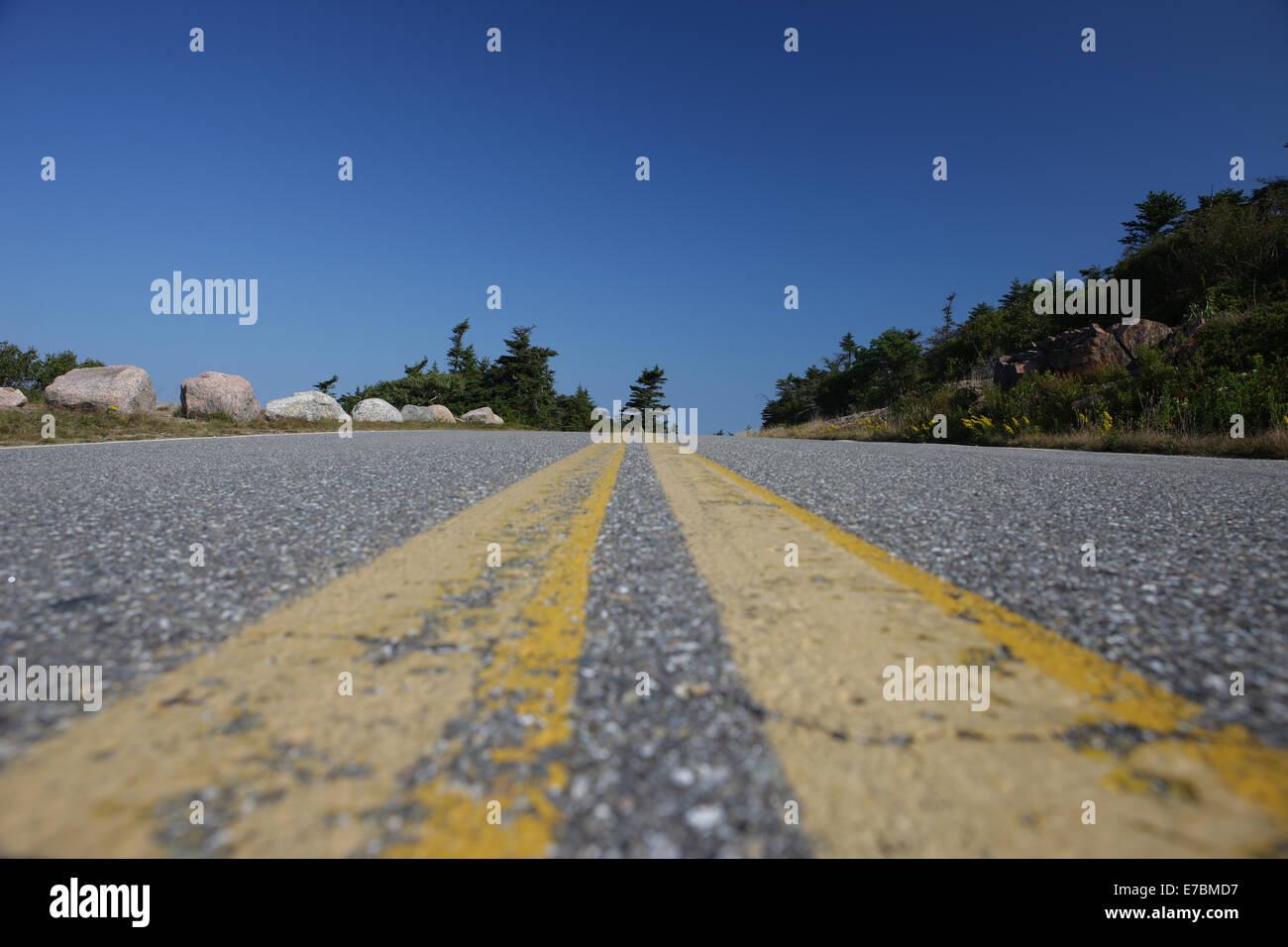 Two yellow lines road, street, asphalt, way. Stock Photo
