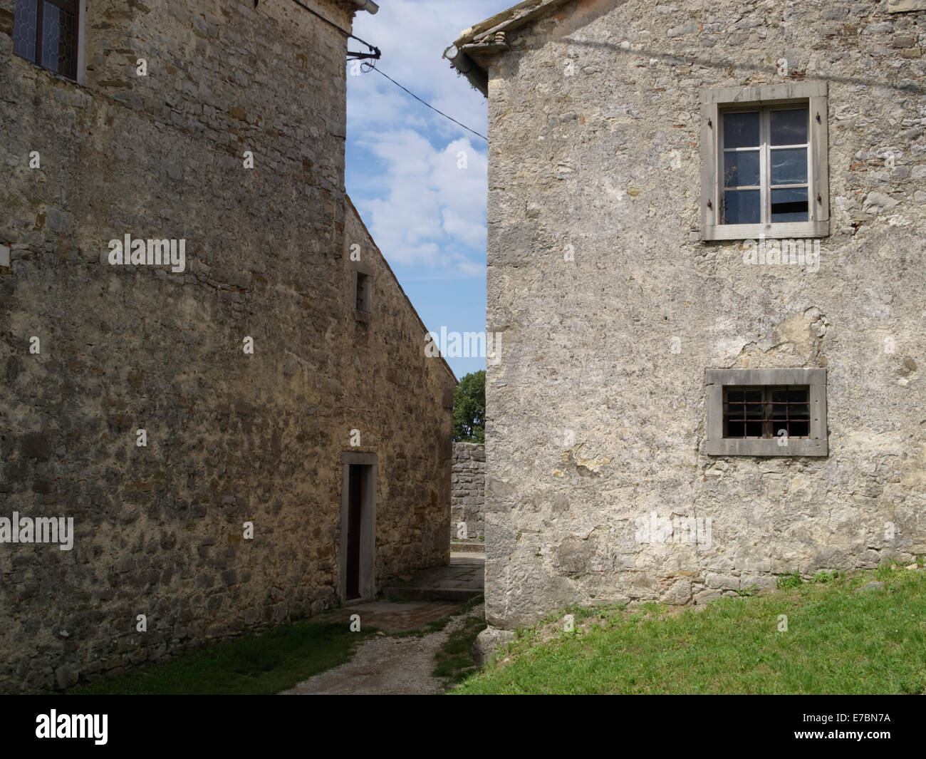 Houses in Hum, the smallest town in the world, located in Croatia. Stock Photo