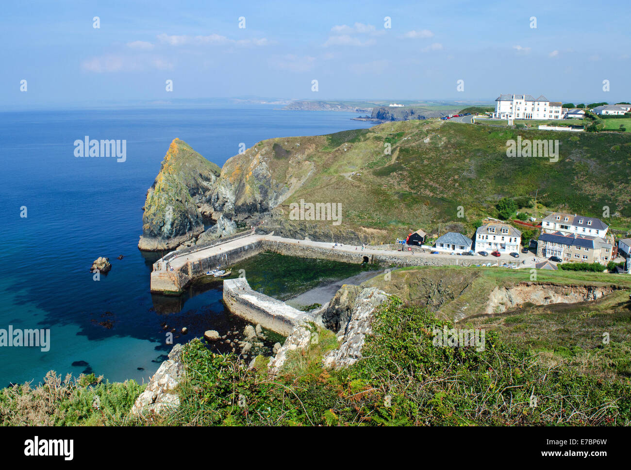 The harbour entrance at Mullion Cove in Cornwall, UK Stock Photo Alamy