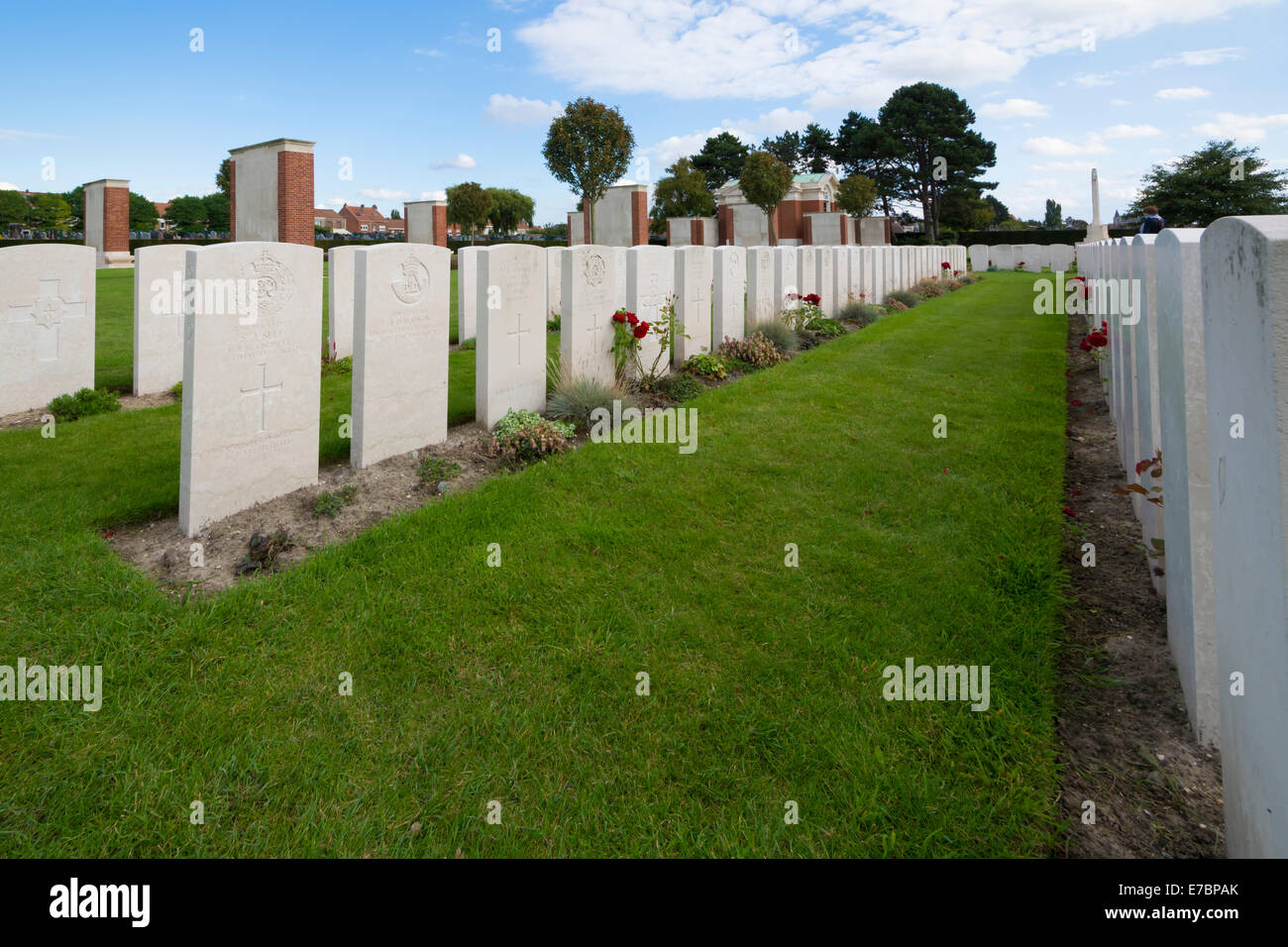 The Dunkirk Memorial and the British War Graves Section of Dunkirk Town Cemetery in France Stock Photo