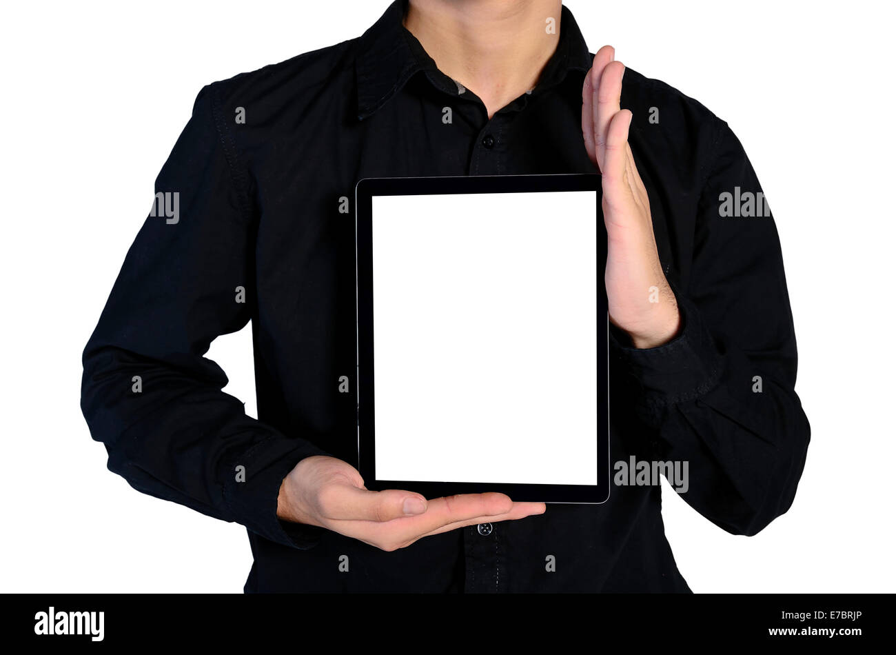 Isolated young business man showing tablet with blank screen Stock ...