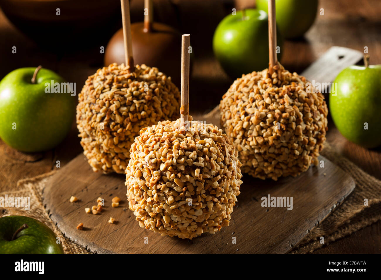Homemade Taffy Apples with Peanuts on a Stick Stock Photo Alamy