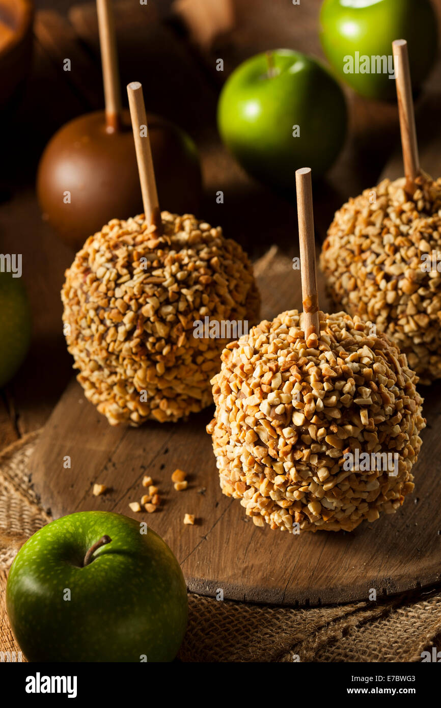 Homemade Taffy Apples with Peanuts on a Stick Stock Photo Alamy
