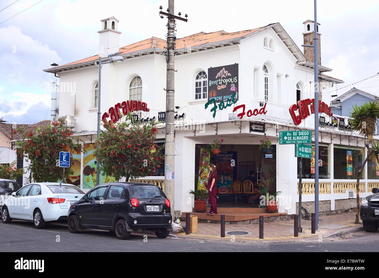 Caravana fast food restaurant in the tourist district of Mariscal in Quito, Ecuador Stock Photo