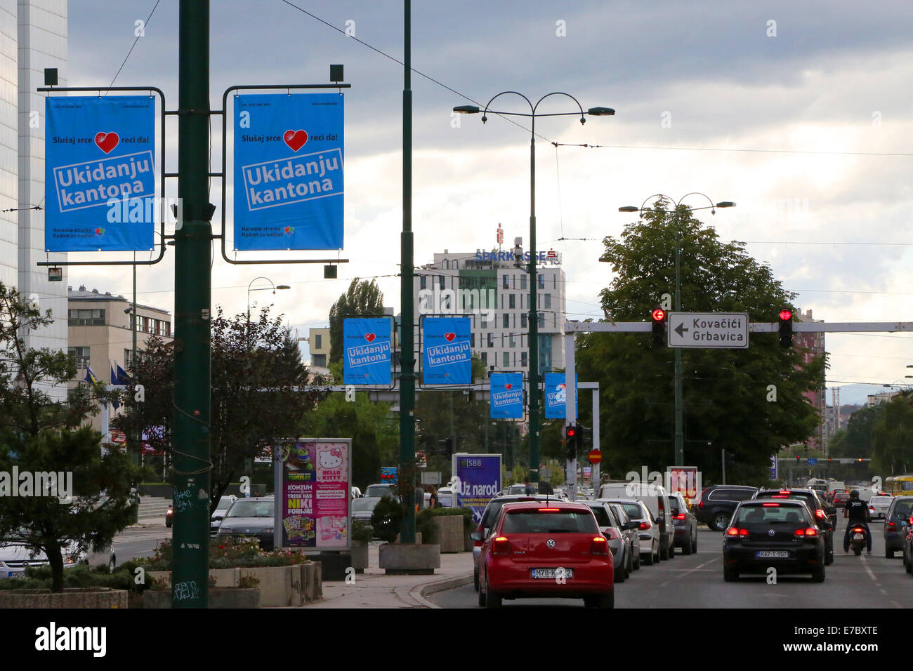 Sarajevo, Bosnia and Herzegovina. 12th Sep, 2014. Campaign posters are seen in the center of Sarajevo, Bosnia and Herzegovina, on Sept. 12, 2014. With the month-long campaign for the general elections officially kicking off in BiH on Friday, the Balkan state begins the complex process to bring in new governments, assemblies and presidencies in different levels. © Haris Memija/Xinhua/Alamy Live News Stock Photo
