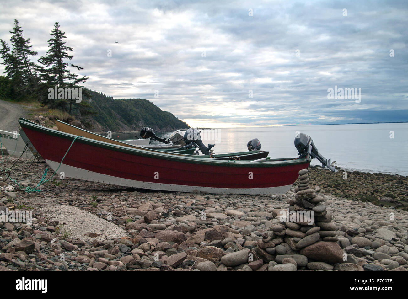 Dories on the beach at the Whistle on Grand Manan New Brunswick Stock Photo