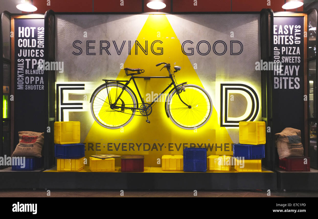 Serving Good Food Festival Board In An Eating Area In Shopping