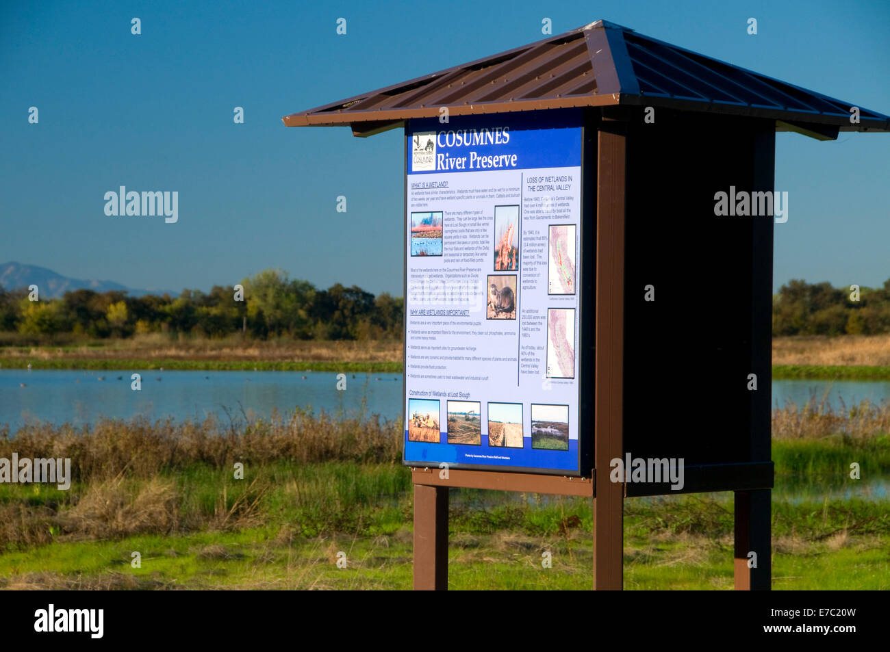 Lost Slough Wetlands Walk kiosk, Cosumnes River Preserve, California Stock Photo