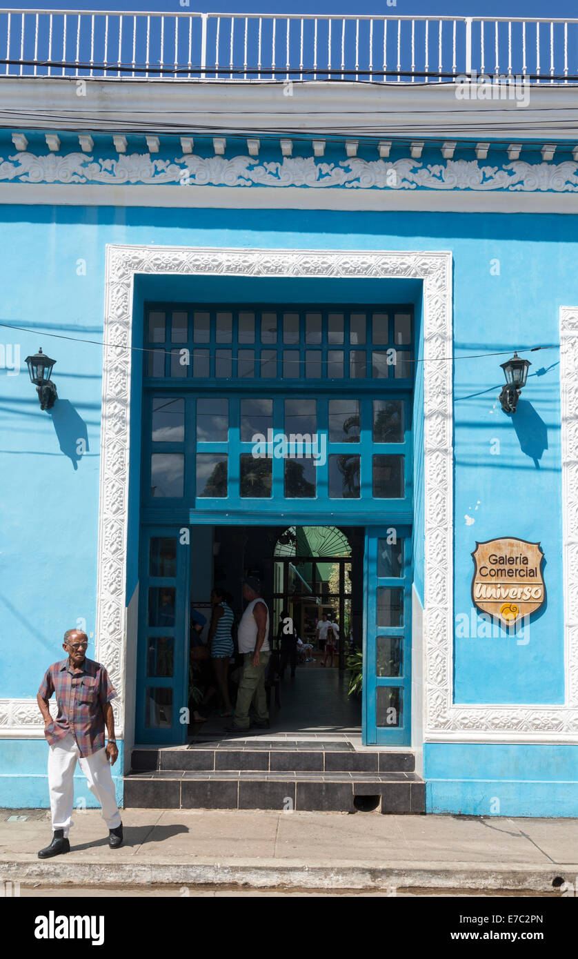 grilled window in facade of gallery, Trinidad, Cuba Stock Photo