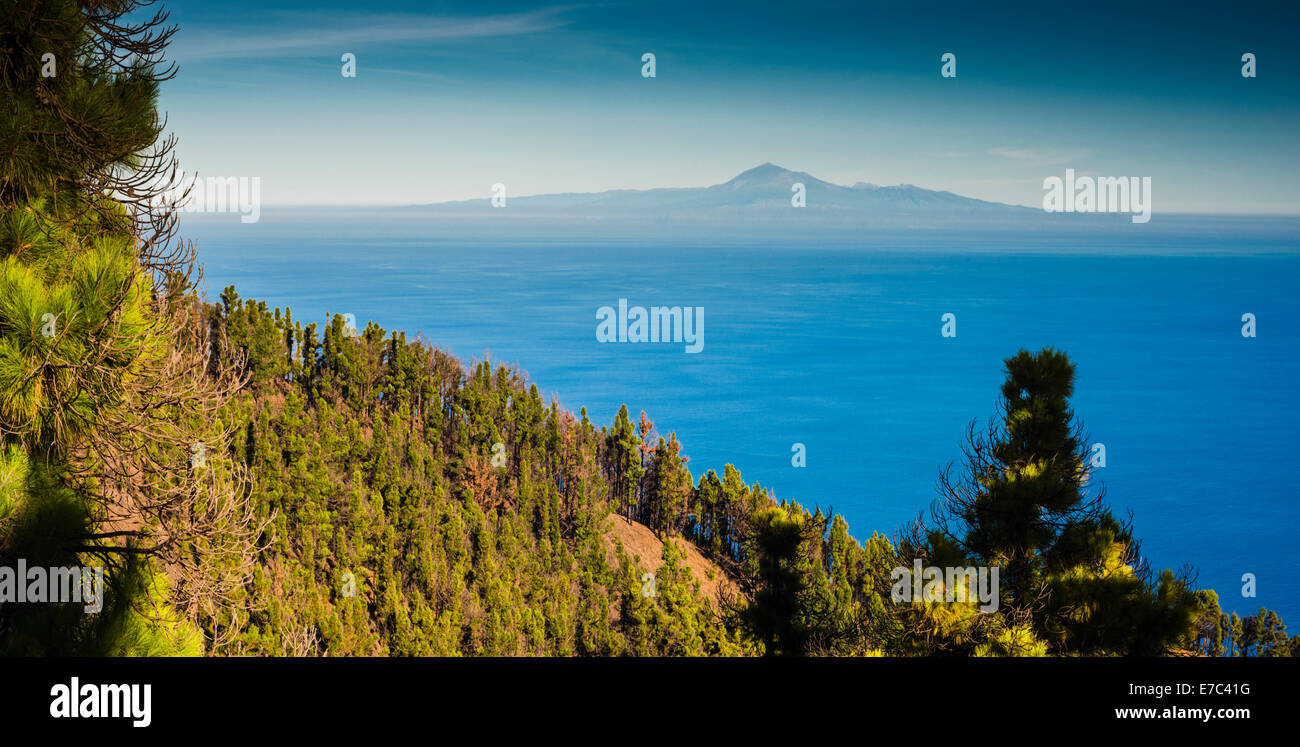 View across the Atlantic Ocean towards Teide Volcano, Tenerife, from Stock Photo