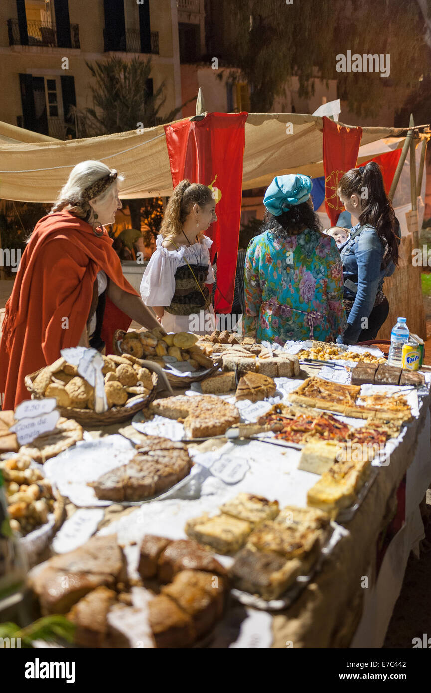 Food stand at Medieval street market, Medieval Party, Dalt Vila, Old