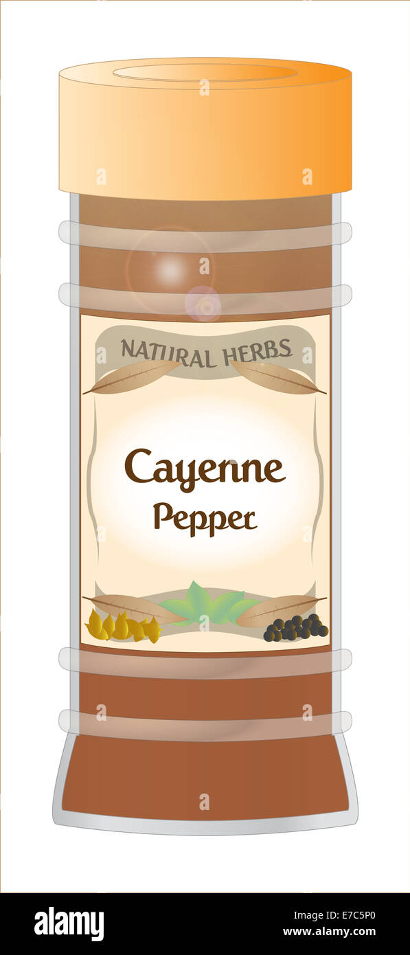 A 'Cayenne Pepper' herb and spice jar isolated on a white background