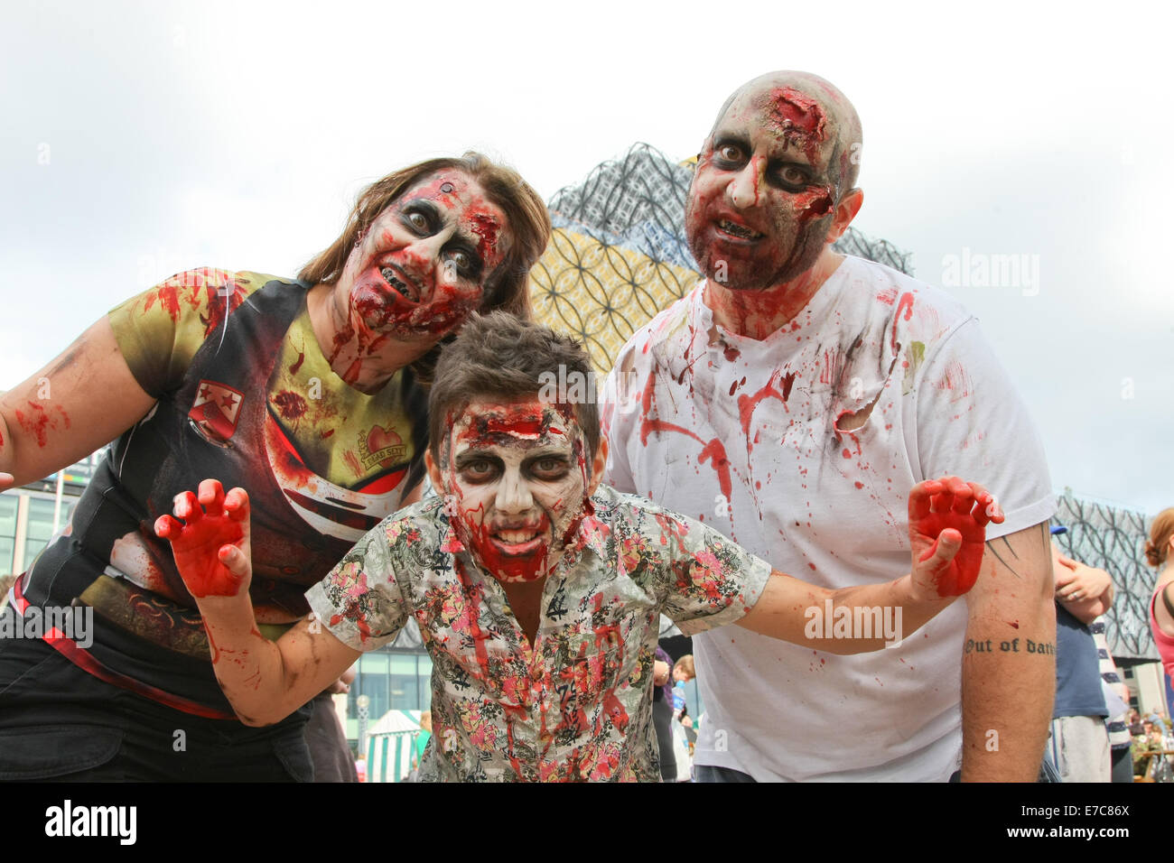 Young people dressed as zombies in Birmingham Zombie Walk 2014 Stock Photo