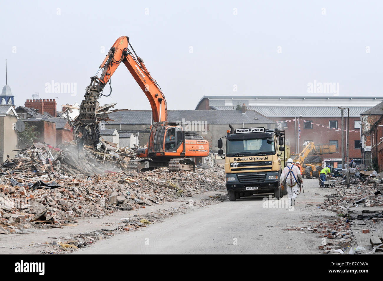 Houses in an inner-city area are demolished to make way for new homes Stock Photo