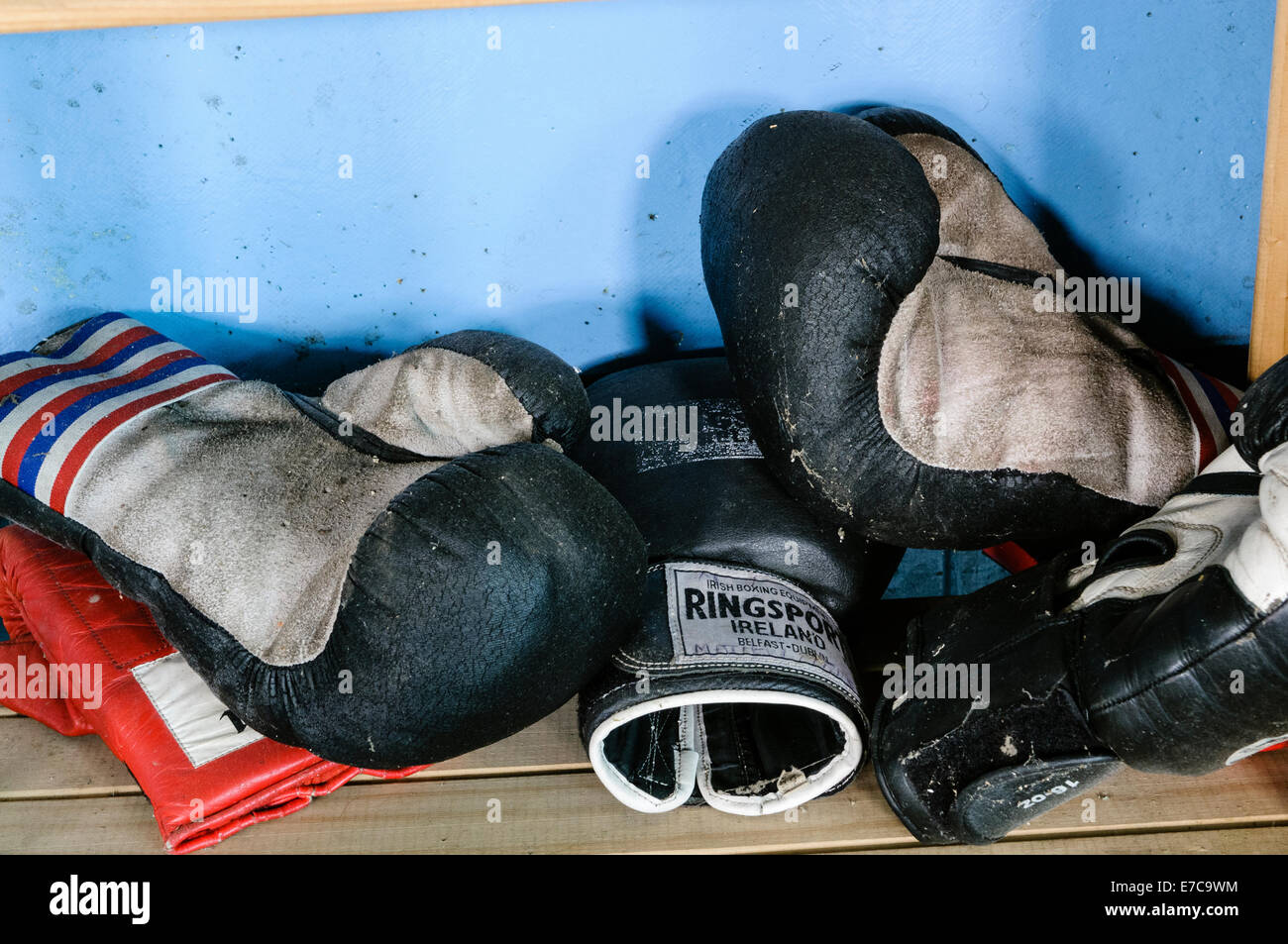 Old boxing gloves in a derelict boxing club Stock Photo Alamy