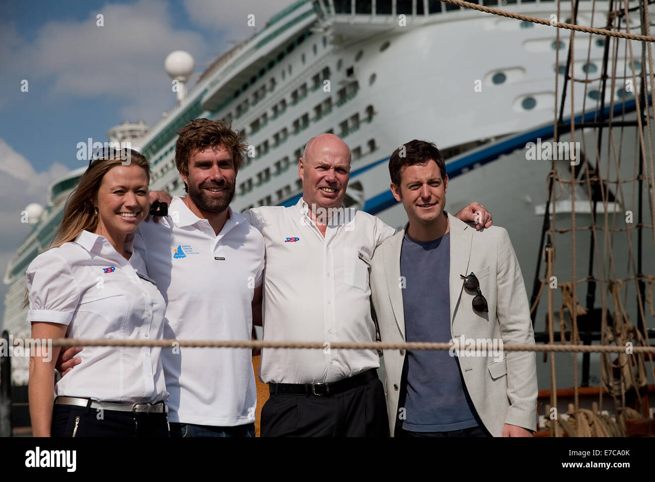 Joe Dixie-Goodman, Iain Percy and Matt Baker open the Southampton boat show 2014 Stock Photo