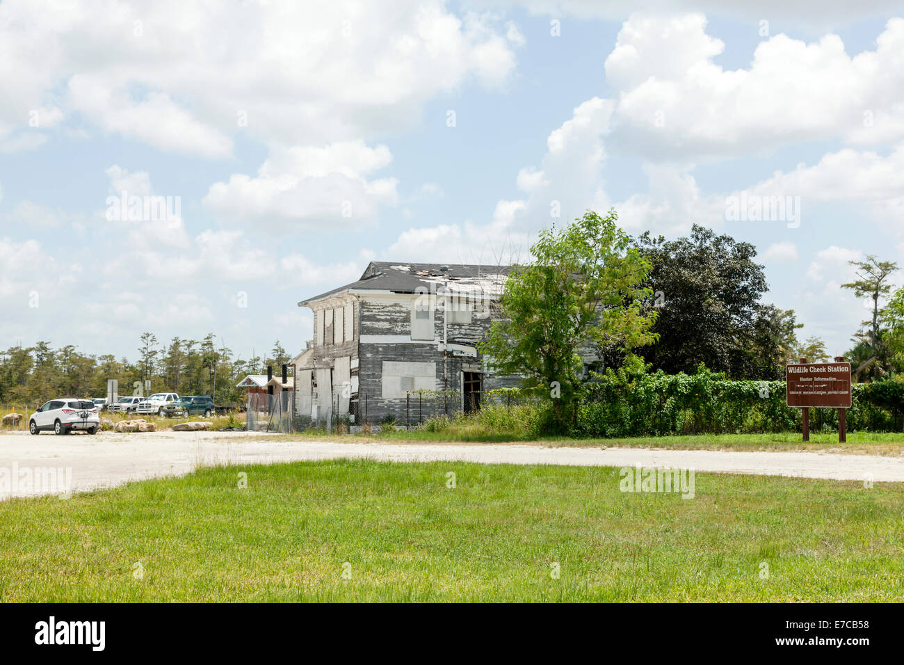 Dilapidated, abandoned Monroe Station building in the Big Cypress National Preserve and Florida Everglades. Stock Photo