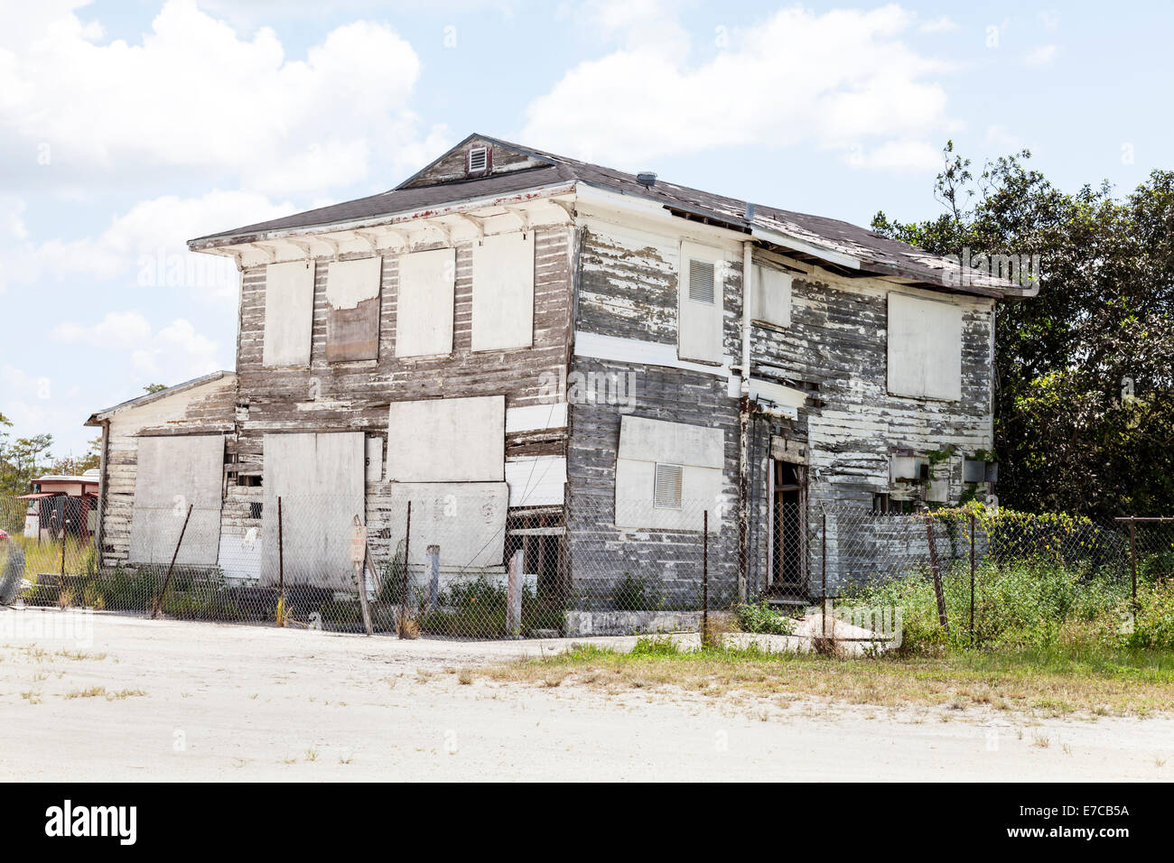 Dilapidated, abandoned Monroe Station building in the Big Cypress
