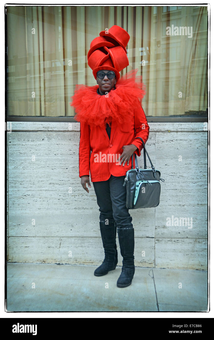 Portrait of performance artist Lee Souljah at Fashion Week 2014 in New York City. Stock Photo