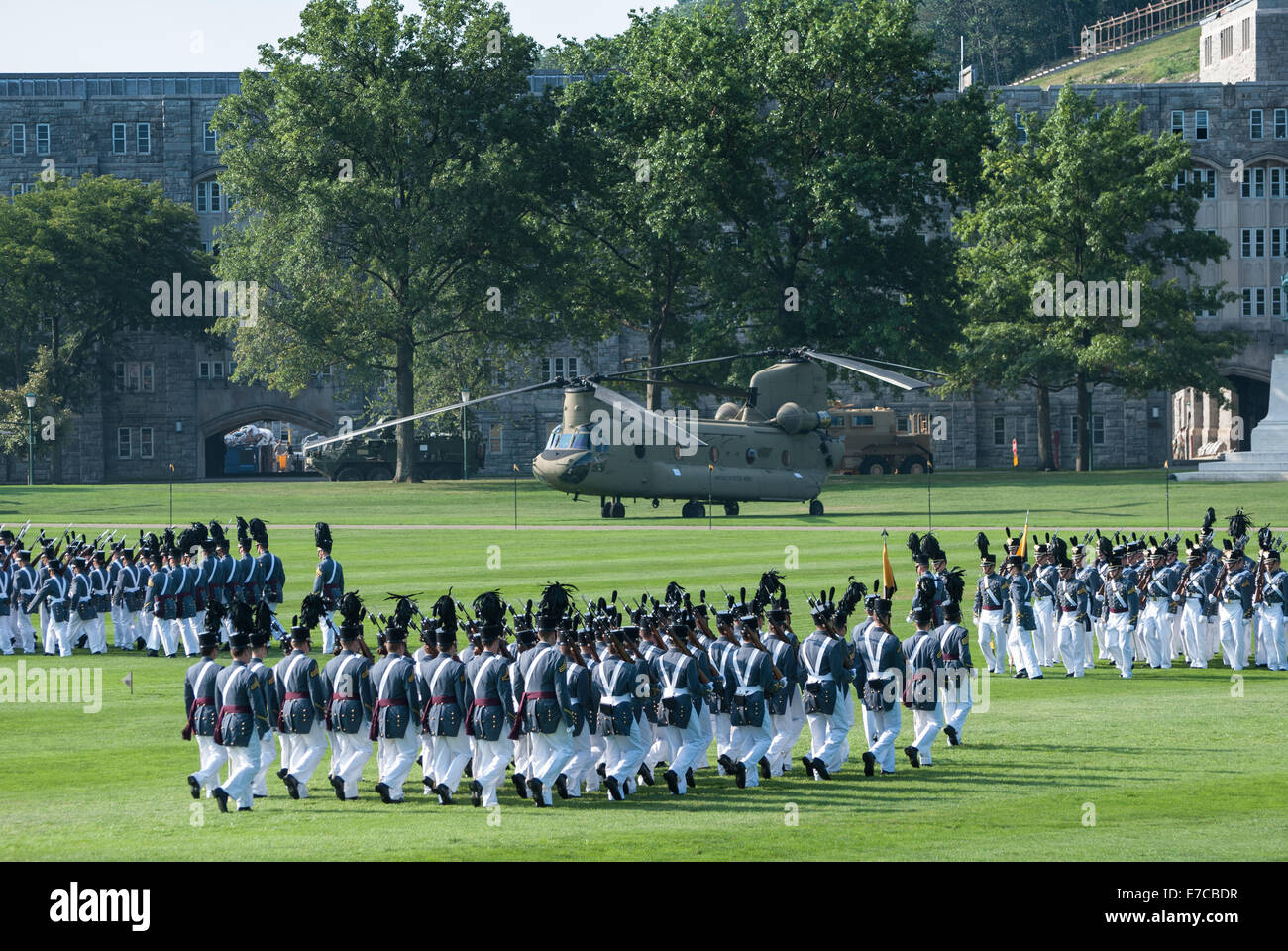 Opening day parade at West Point, NY for the first home football game of the season. Stock Photo