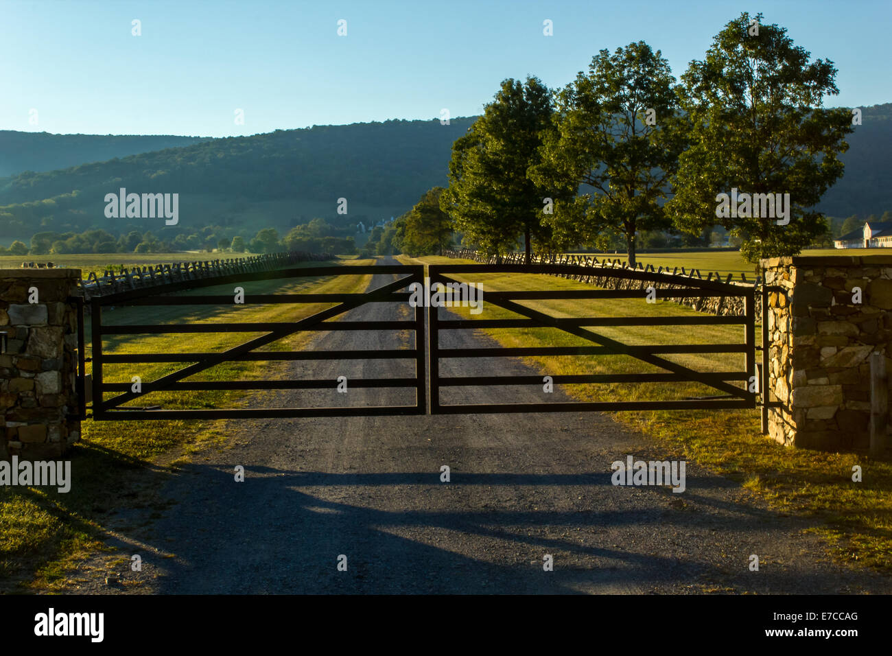 Iron gate on a country lane Stock Photo Alamy