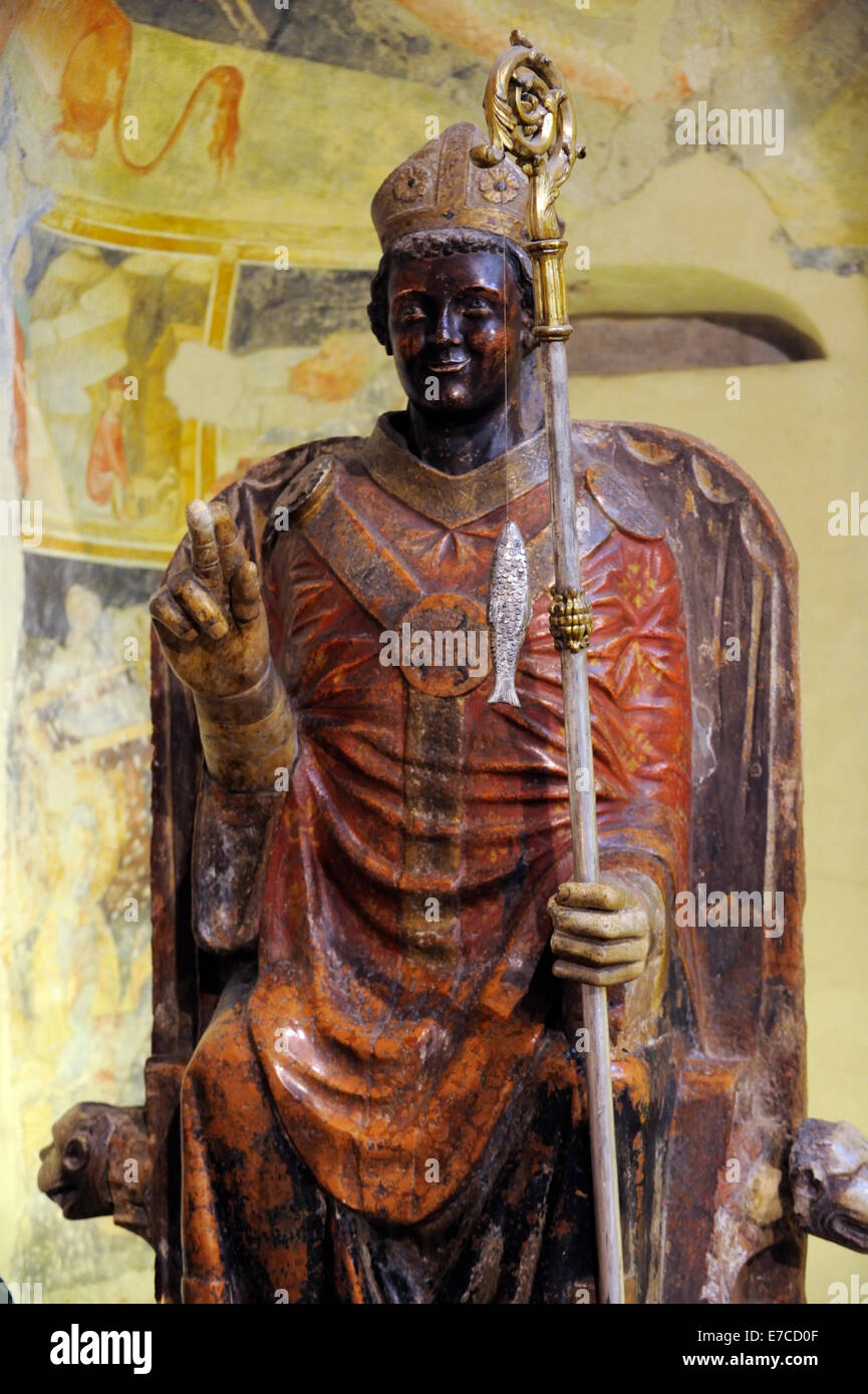 A polychrome statue of St Zeno, "Laughing St Zeno" in the Basilica San