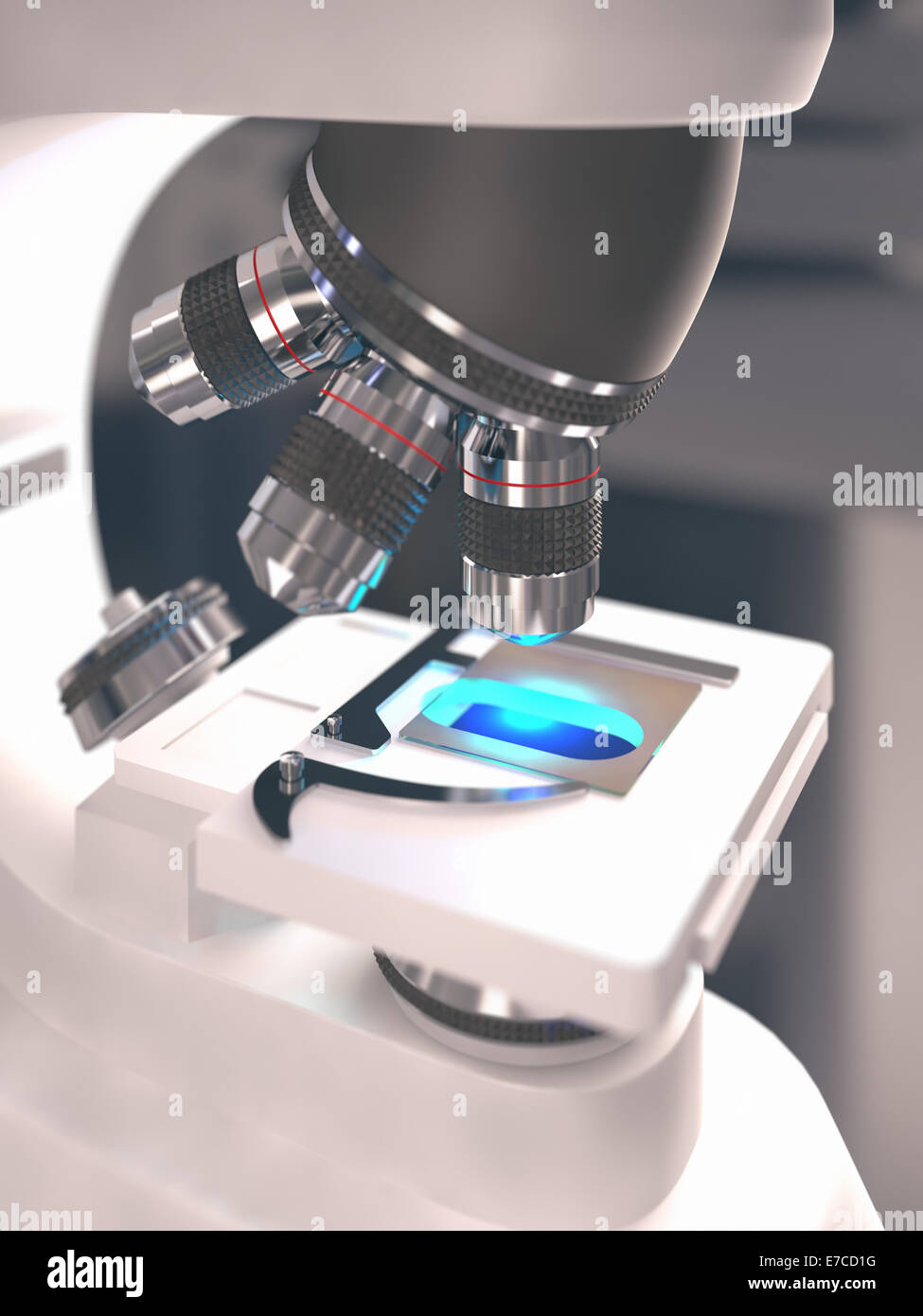 Microscope with depth of field on the blade. Stock Photo