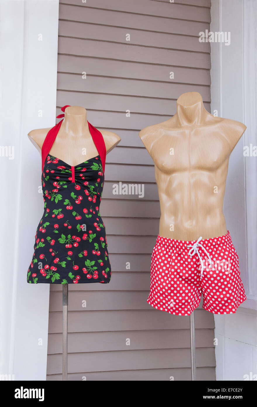 Mannequins showing a female and male bathing suit Stock Photo Alamy