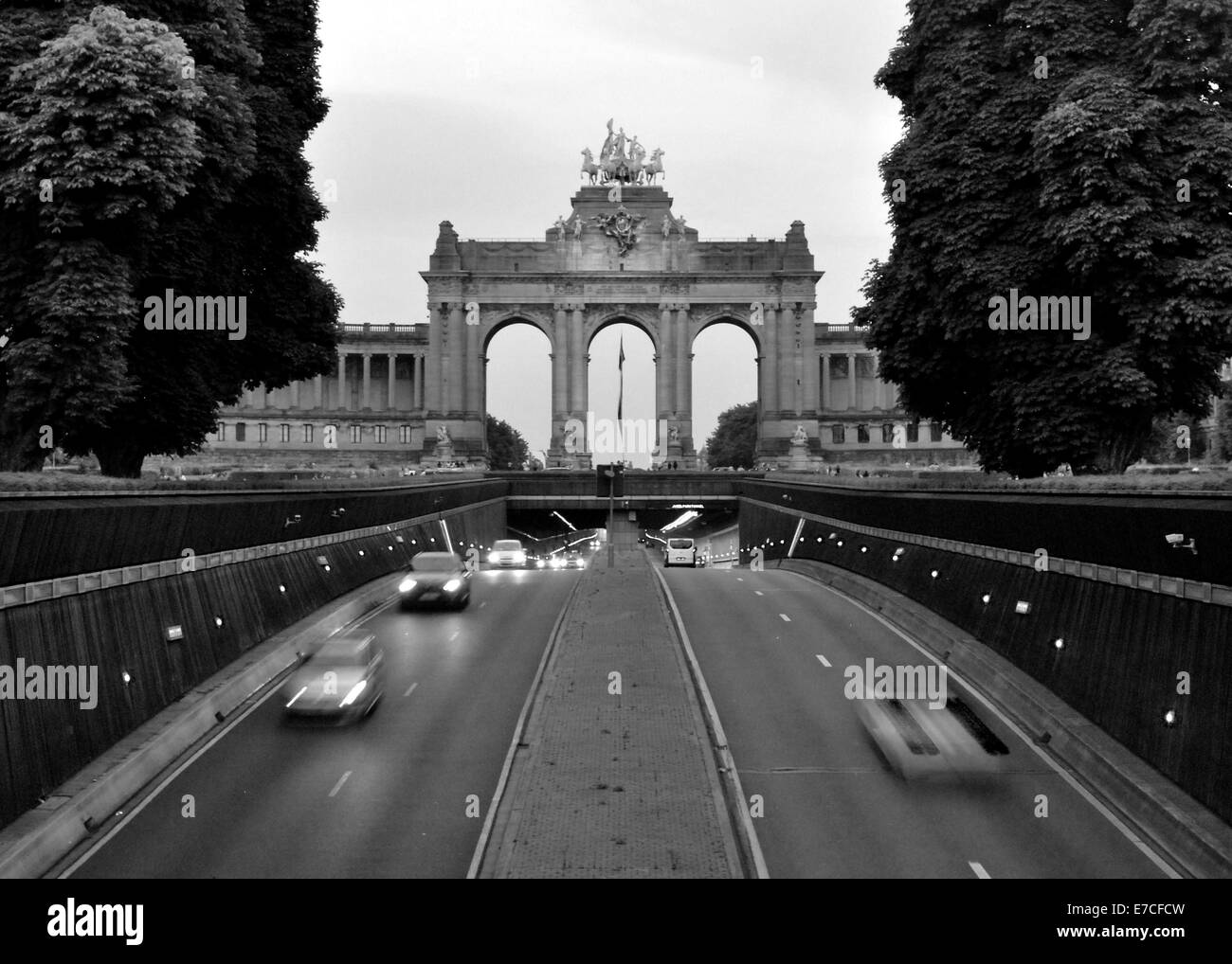 Driving under the Parc du Cinquantenaire in the Belliard Tunnel in Brussels, Belgium Stock Photo