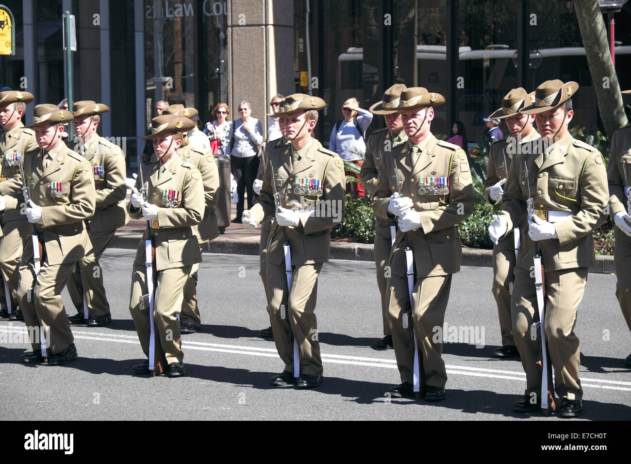 Australian military personnel in macquarie street sydney as part of Governor Bashir opening of the 55th State parliament,Sydney Stock Photo