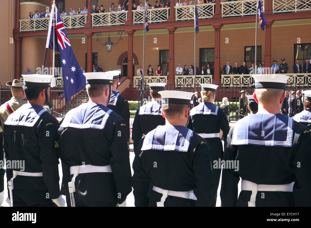 Australian military personnel in macquarie street sydney as part of Governor Marie Bashir opening of the 55th NSW State parliament,Sydney,2014 Stock Photo