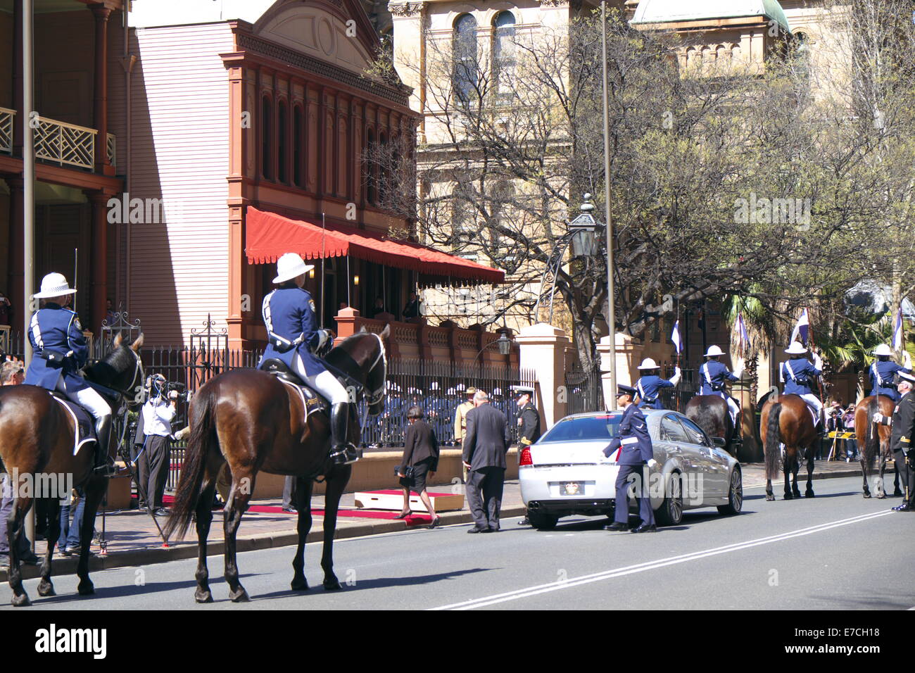 Governor Dame Marie Bashir arrives at new south wales NSW parliament house in Macquarie street to open NSW state parliament, Sydney, Australia Stock Photo