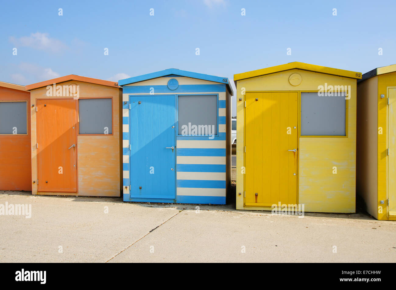 Colorful beach huts at Seaford East Sussex England United Kingdom UK Stock Photo