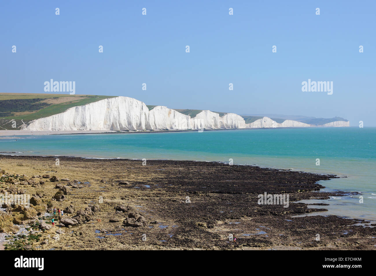 The Seven Sisters chalk cliffs between Seaford and Eastbourne East Sussex England United Kingdom UK Stock Photo