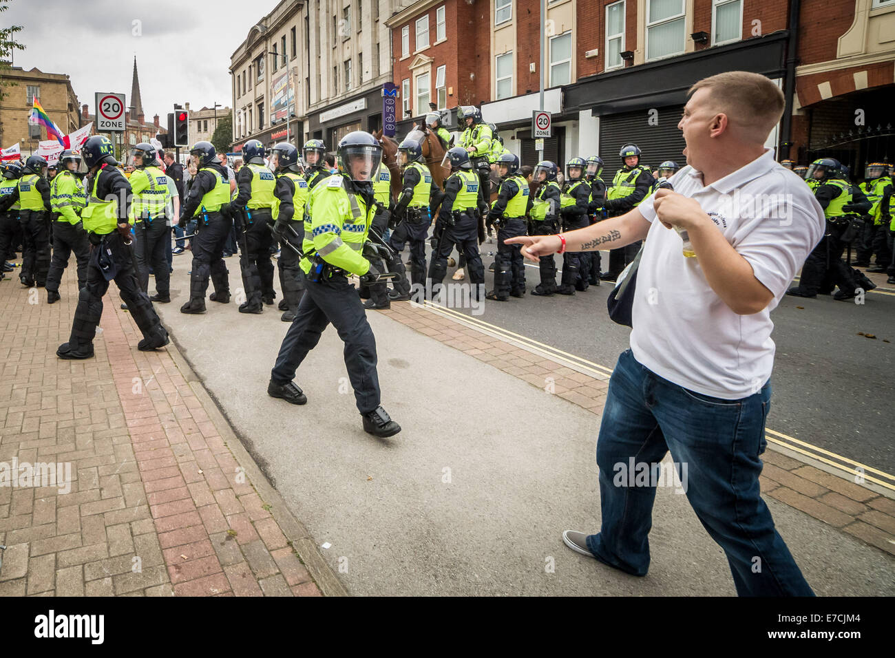 London, UK. 13th Sept, 2014.  English Defence League Mass Protest in Rotherham 2014 Credit:  Guy Corbishley/Alamy Live News Stock Photo