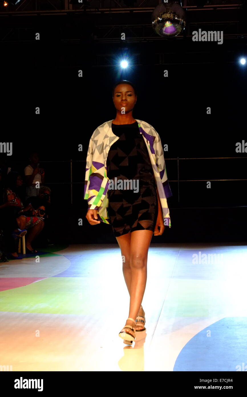 London, UK. 13th September, 2014. Fashion show featuring various African designers, including Bestow Elan, SOBOYE ), Sindiso Khumalo , AAKS ,held as part of Africa Utopia Credit:  Rachel Megawhat/Alamy Live News Stock Photo