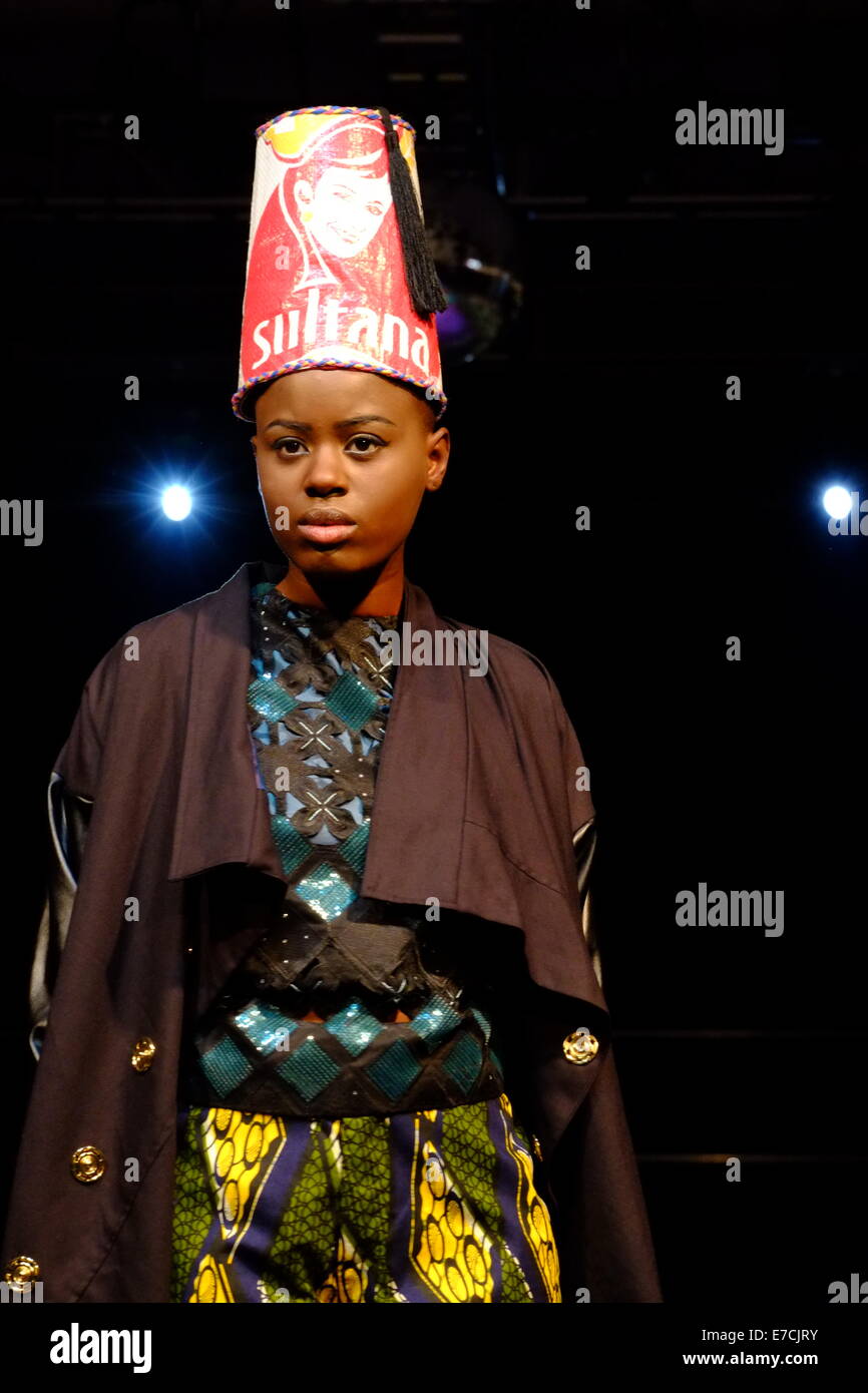 London, UK. 13th September, 2014. Fashion show featuring various African designers, including Bestow Elan, SOBOYE ), Sindiso Khumalo , AAKS ,held as part of Africa Utopia Credit:  Rachel Megawhat/Alamy Live News Stock Photo