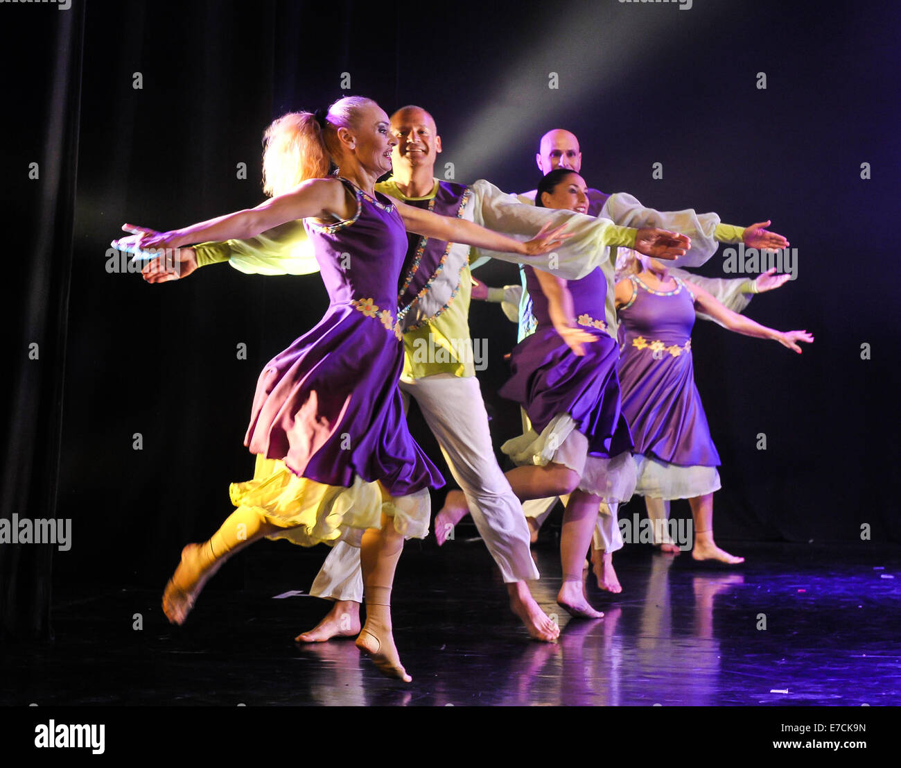 Israeli folk and modern dance group at the yearly Dancing festival. South Sharon culture hall