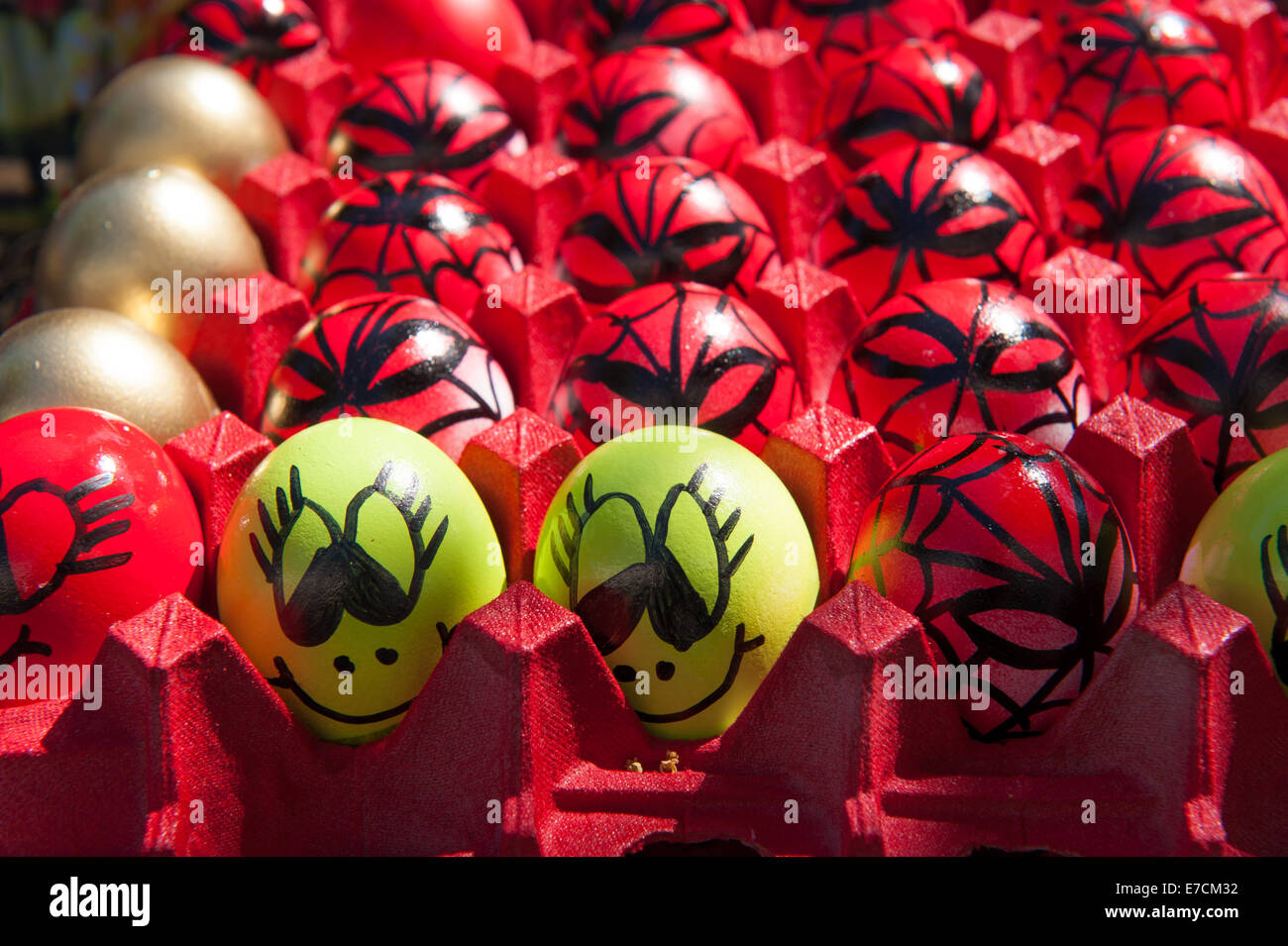 Egg shells filled with confetti & painted with different designs for sale at the 'fiesta', or 'Old Spanish Days' festival Stock Photo