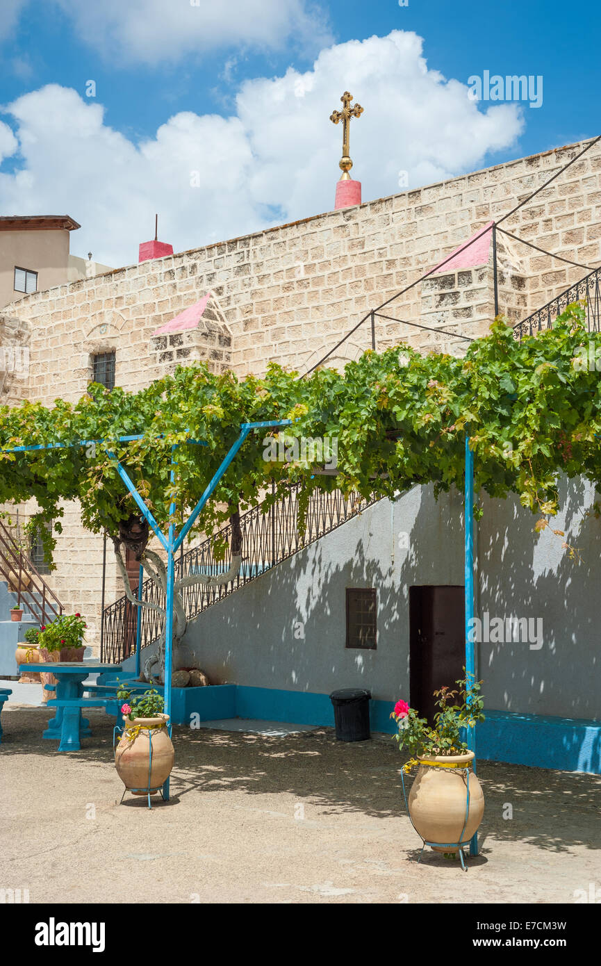 Greek Orthodox Metropolite church yard in the old city of Nazareth, Israel Stock Photo
