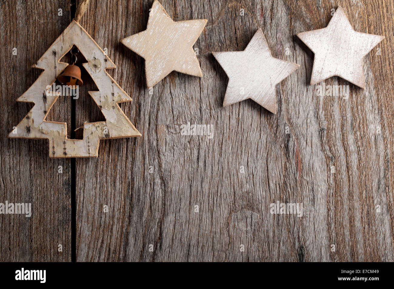 Christmas decoration on wood background.Winter holiday concept. Stock Photo