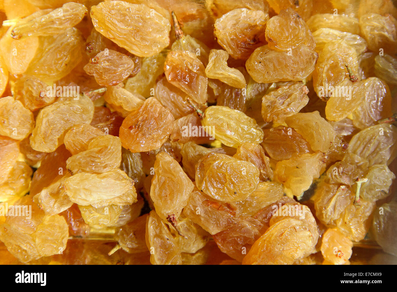 Raisins are yellowish brown, nutritious, sweet and sour dried grape fruits Stock Photo