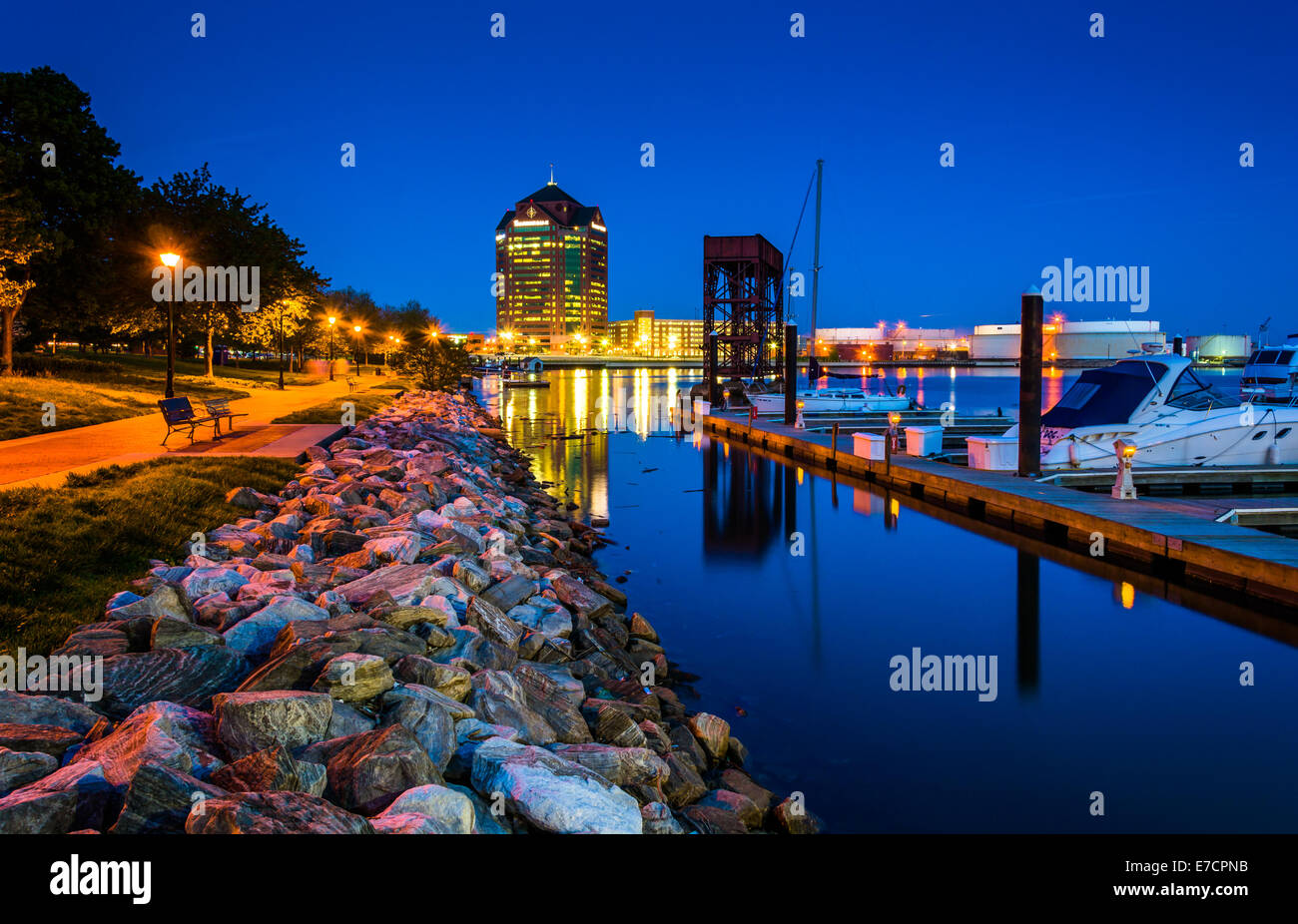 The waterfront at night in Canton, Baltimore, Maryland Stock Photo Alamy