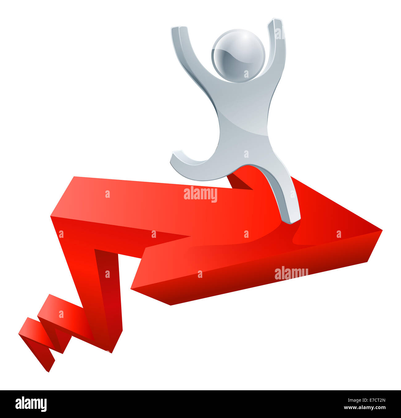 Financial success concept of a happy man running on a big red upwards ...