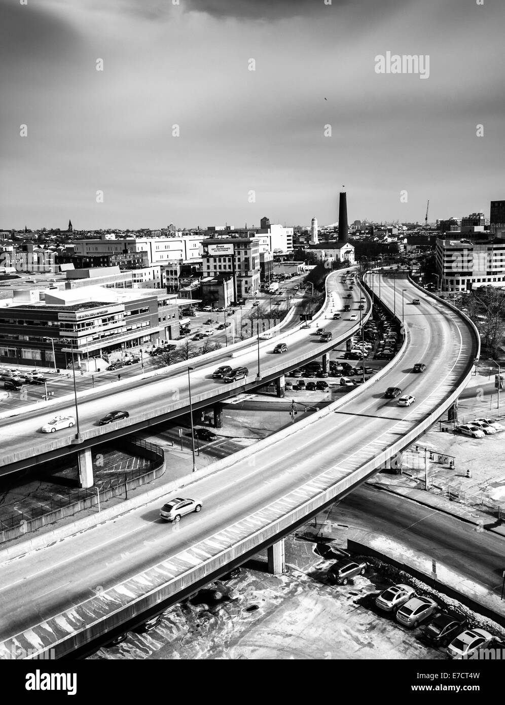 View of the Jones Falls Expressway in Baltimore, Maryland. Stock Photo