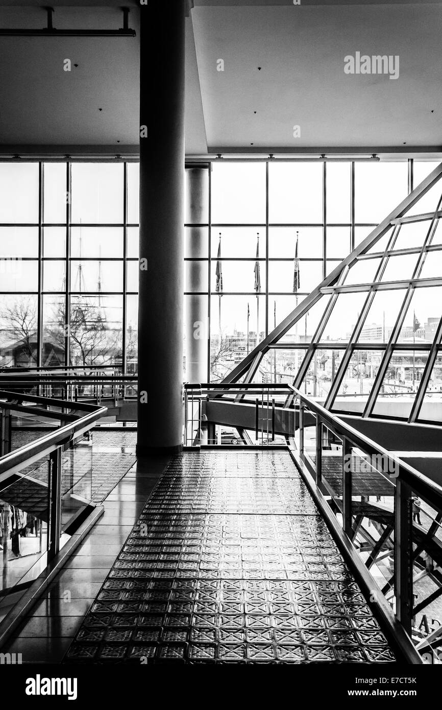 Walkway and modern architecture in The Gallery, at the Inner Harbor in Baltimore, Maryland. Stock Photo