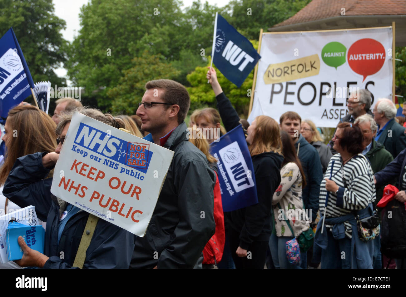 Protest against public sector cuts, Norwich July 2014 UK Stock Photo